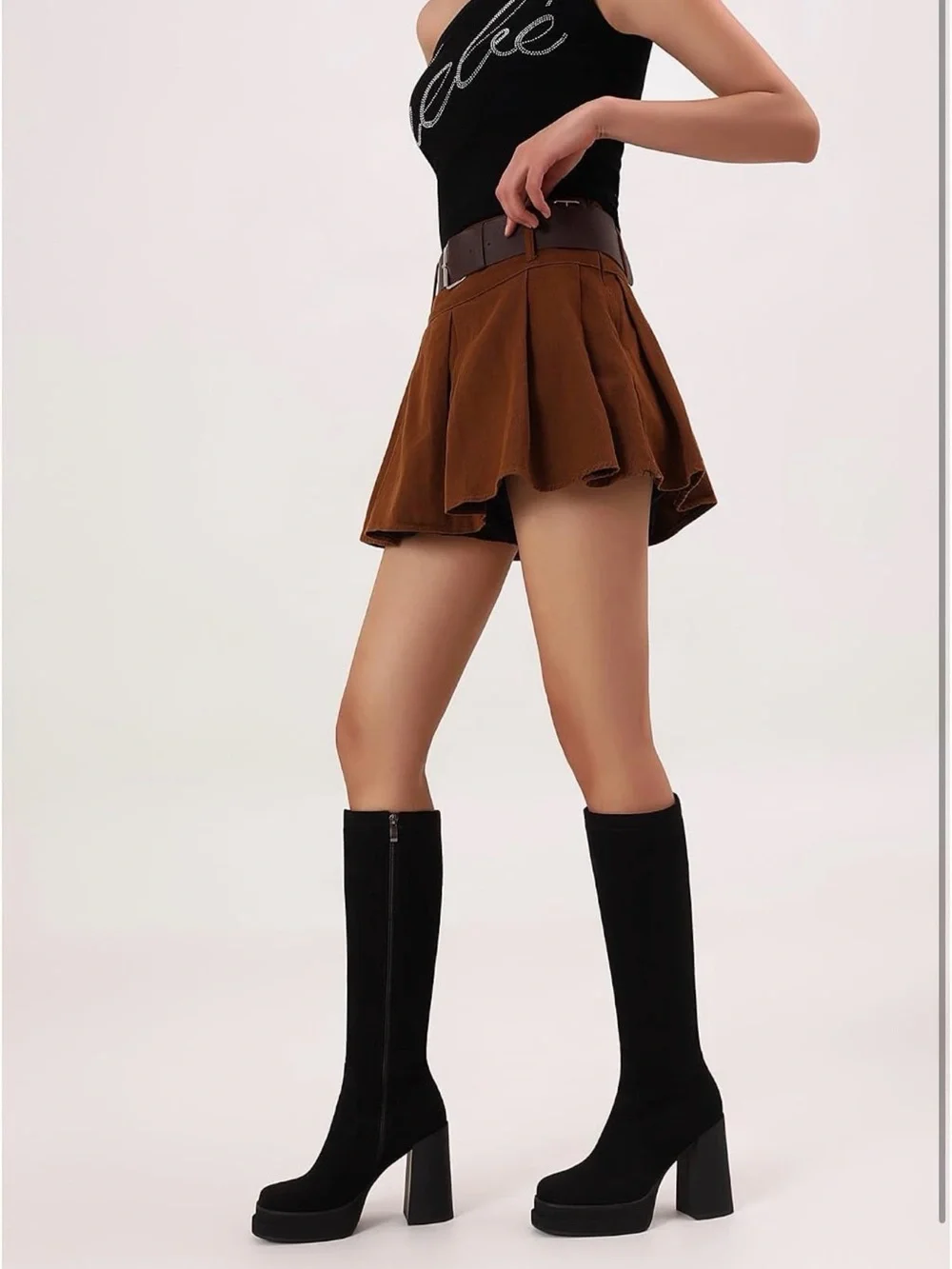 Wetviro Platform Suede Knee-High Boots (not for wide calf)
